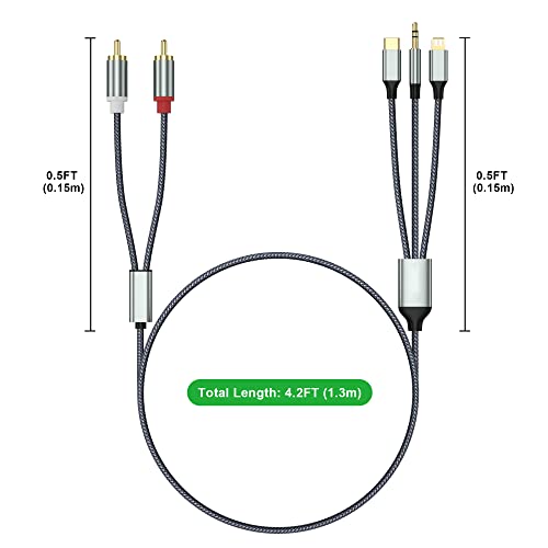 Villám-RCA Kábel Audio Aux Adapter,RCA, 3,5 mm-es Kábel，USB-C-2 RCA Audio Kábel， (3 in 1 Audio Kábel)