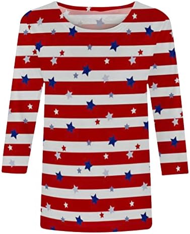 Társalgó Póló Női Ősszel, Nyáron 3/4-Es Ujjú Legénység Nyak Amerikai Zászló Csillag Grafikus Maximum Tshirts