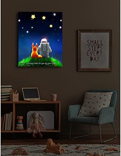 Dohwa blingco Kis Űrhajós LED Wall Art Light up Vászon Fali dekoráció, Időzítő Haza Akcentussal Ösztönözni