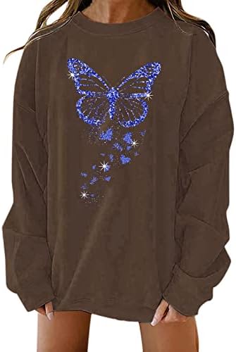 BEUU Női Alkalmi Pillangó Nyomtatás póló Sleeve Laza Pulcsit Kényelmes, Hosszú Ujjú Pulóver, Blúz Maximum