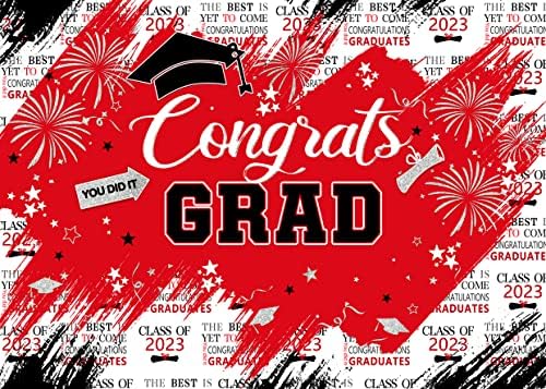 LYCGS 7X5ft Érettségi Hátteret, Congrats Grad Piros, Ezüst Érettségi Fotó Hátteret 2023 Érettségi Fotózás
