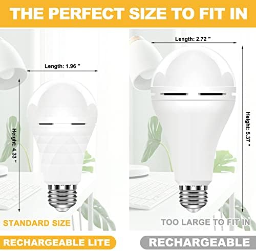 Neporal Sürgősségi Újratölthető LED Izzó-19 2 Csomag elemes Izzó áramkimaradások, 5000K Nappal 12W E26