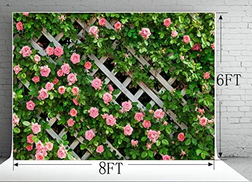 AIIKES 8x6FT Virágok Hátteret Fotózás Tavaszi Virágos Fotó Háttérben Zöld Levél Kerítés Hátterekkel, Esküvői