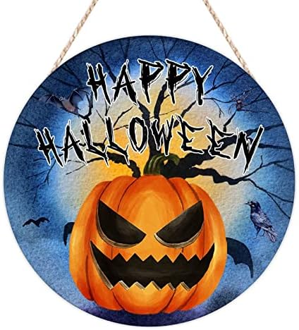 BESTORLOVE Üdvözlő Táblát, Bejárati Ajtó Boldog Halloween Tök Ijesztő Fa Alá Hold Bat Varjú Fából készült