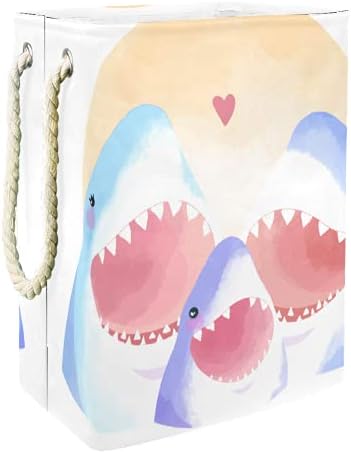 DEYYA Vízálló Szennyes Kosarat Magas, Erős Összecsukható Akvarell Cápa Család-01 Nyomtatás Gátolják a
