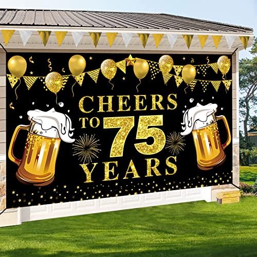 Lnlofen Nagy Boldog 75 Születésnapja Zászló Dekoráció, Fekete Arany Egészségedre, hogy 75 Év Hátteret,