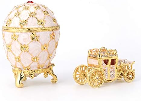 QIFU Vintage White Fabergé Tojás Stílus Ékszerek Bizsu Doboz Mini Királyi Hintót, Egyedi Ajándék a Húsvéti