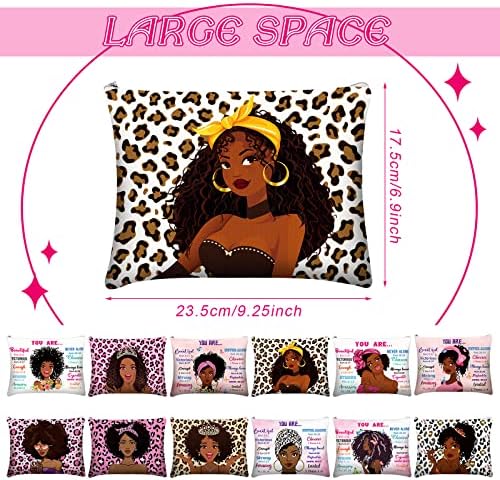 Kajaia 12 Db Fekete Lány Smink Táska Afro-Amerikai Vászon Utazási Kozmetikai Táskák Afro Fekete Lány,