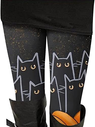 WOCACHI Halloween Leggings Női, Női Fekete Macska Tök Nyomtatott Leggings Ultra Puha, Rugalmas varrás